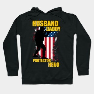 Husband Daddy Protector Hero, american flag. Hoodie